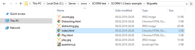 index.html file in an extracted SCORM package