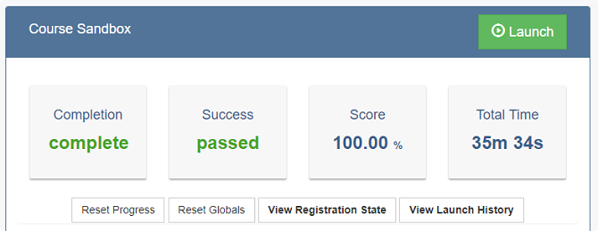 Course Sandbox in SCORM Cloud after a “good” attempt