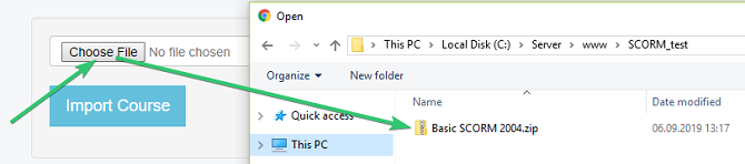 Choosing a SCORM file on a PC