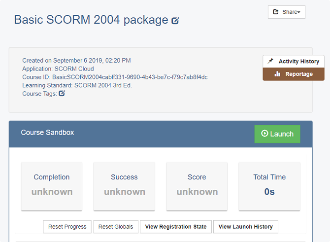 Course Sandbox in SCORM Cloud