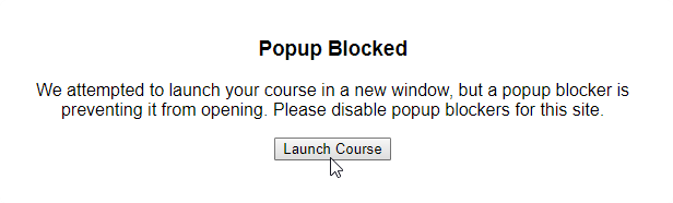 Clicking on Launch Course to open a popup