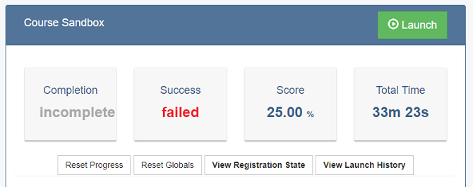 Course Sandbox in SCORM Cloud after a “bad” attempt