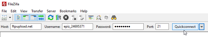 FileZilla enter credentials to connect