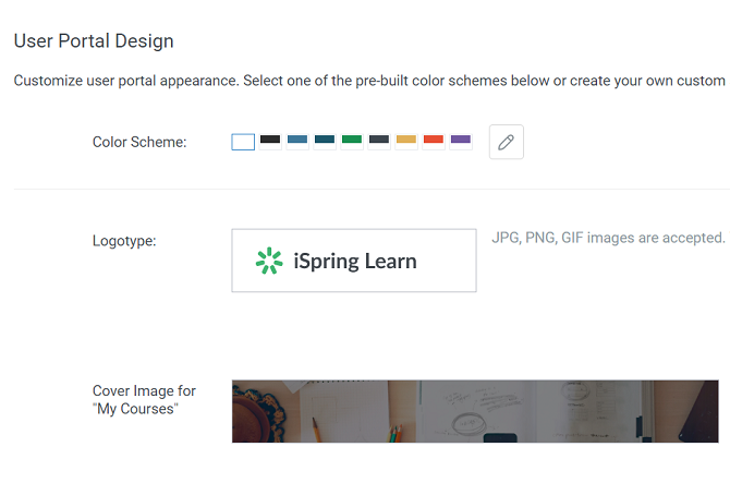 User portal design in iSpring Learn LMS
