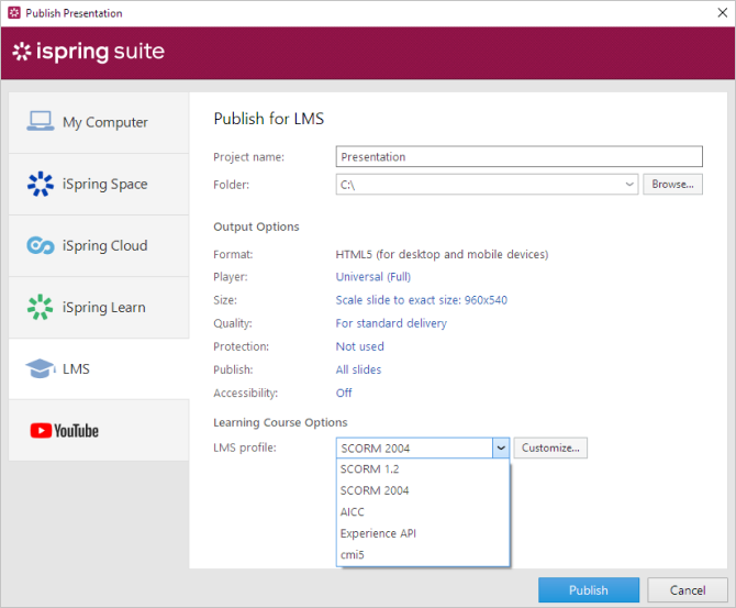 adobe captivate how do i publish something as a scorm package?