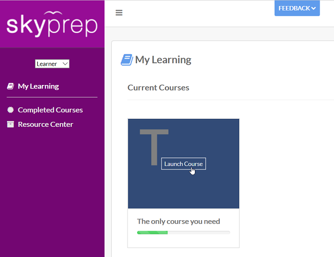 Learner interface in SkyPrep