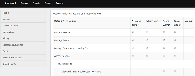 Roles and permissions in Litmos LMS