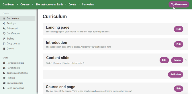 Creating a course in EasyLMS