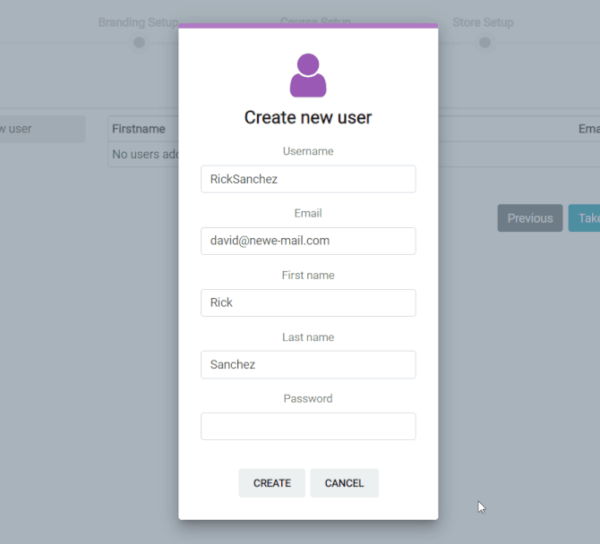 Creating a new user in ScholarLMS