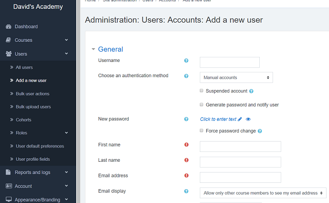 Adding a new user in ScholarLMS