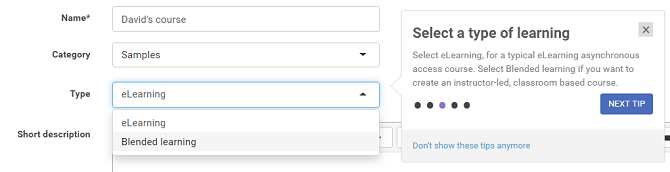 Courses menu in eFront LMS