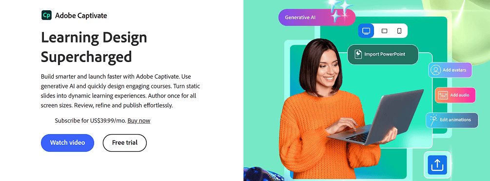 Adobe Captivate website page