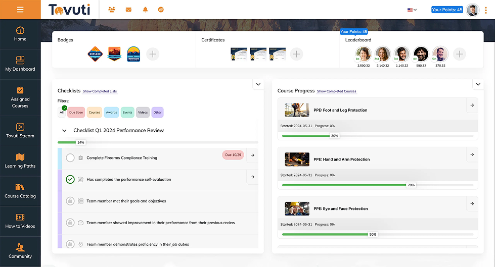 Tovuti LMS interface