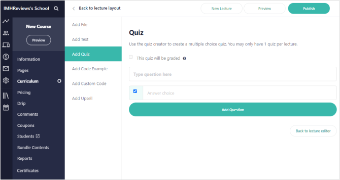 Screenshot of Teachable, a platform for online course creation