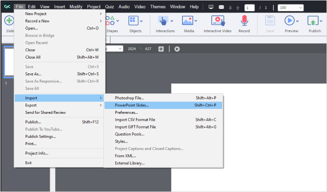 Importing PowerPoint slides in Adobe Captivate to convert into Scorm