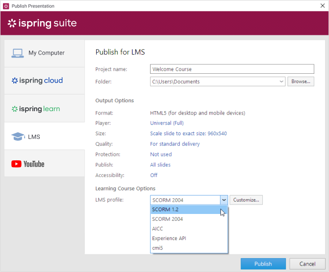 PPT to elearning module - choose your LMS and format