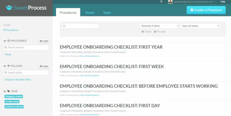 Sweet Process SOP interface