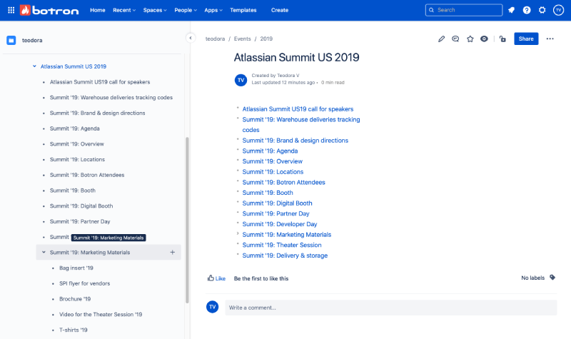 Confluence knowledge base for internal usage