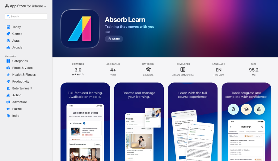 Absorb LMS iOS mobile app