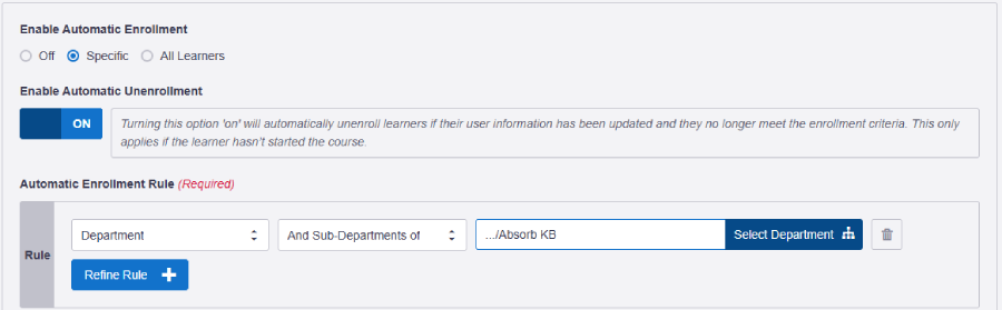Absorb LMS auto enrollment