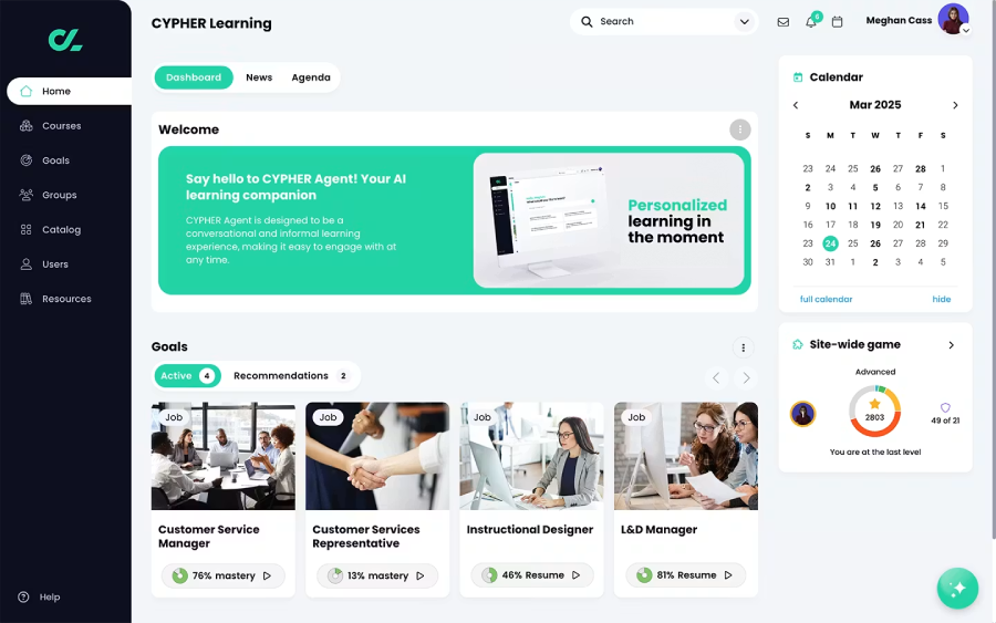 Cypher Learning LMS user interface