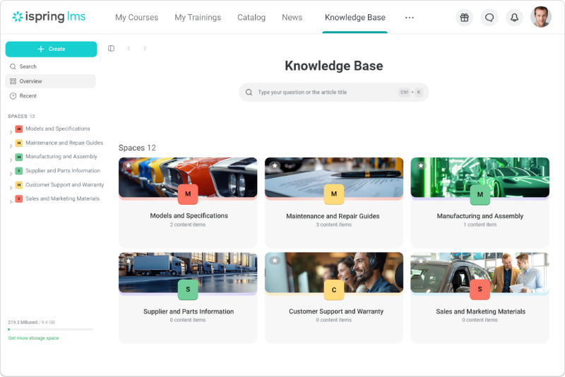 iSpring LMS workspace