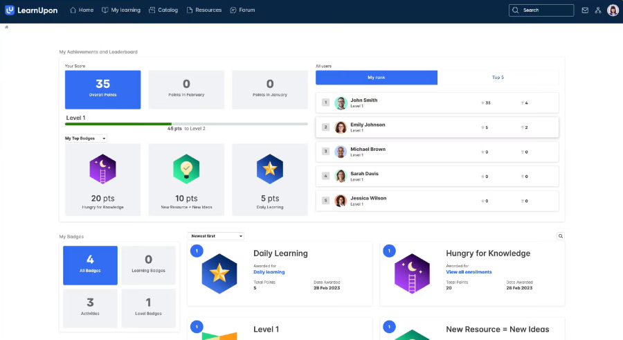 LearnUpon LMS user interface