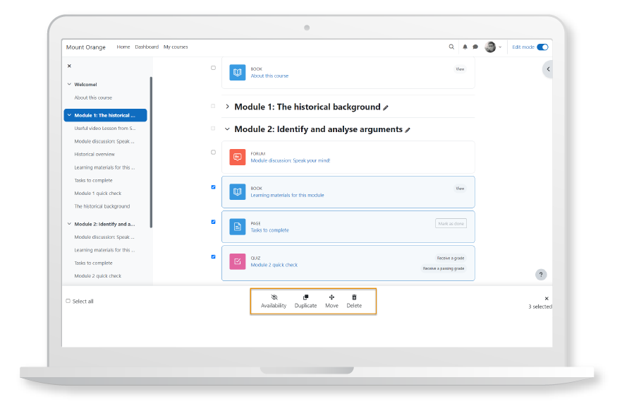 Moodle LMS user interface