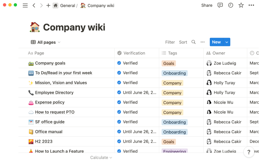 Company wiki made in Notion