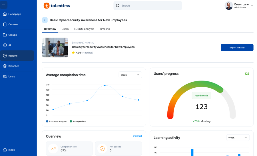 Talent LMS user interface