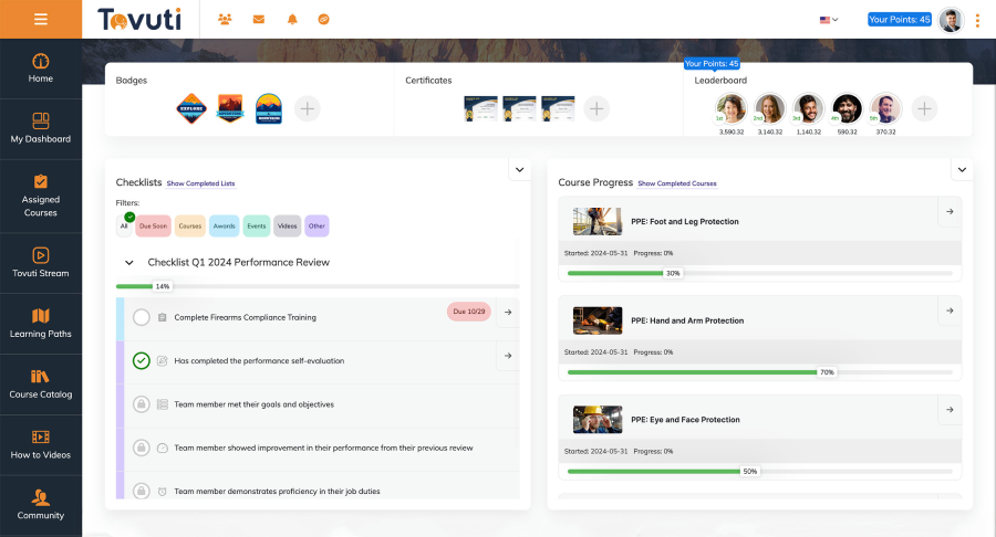 Tovuiti LMS user interface