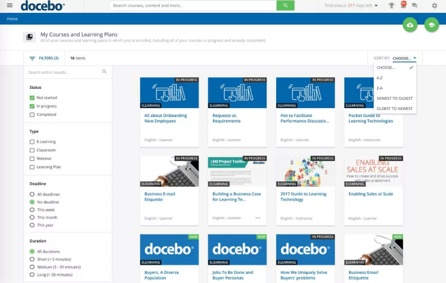 Docebo LMS interface