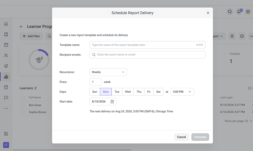 iSpring report scheduling