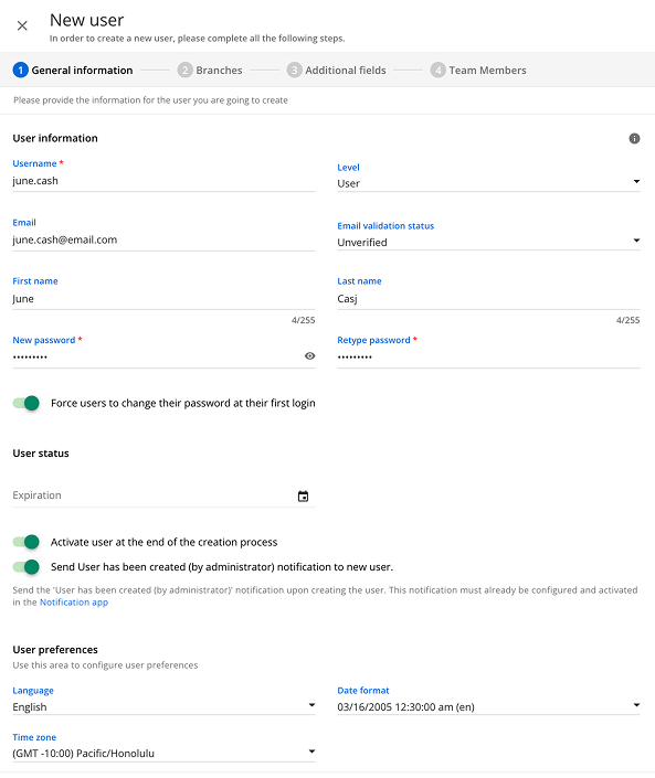 Creating a new user