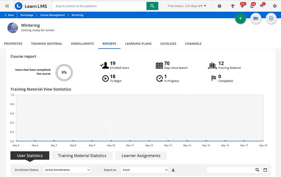 Course completion report by Docebo