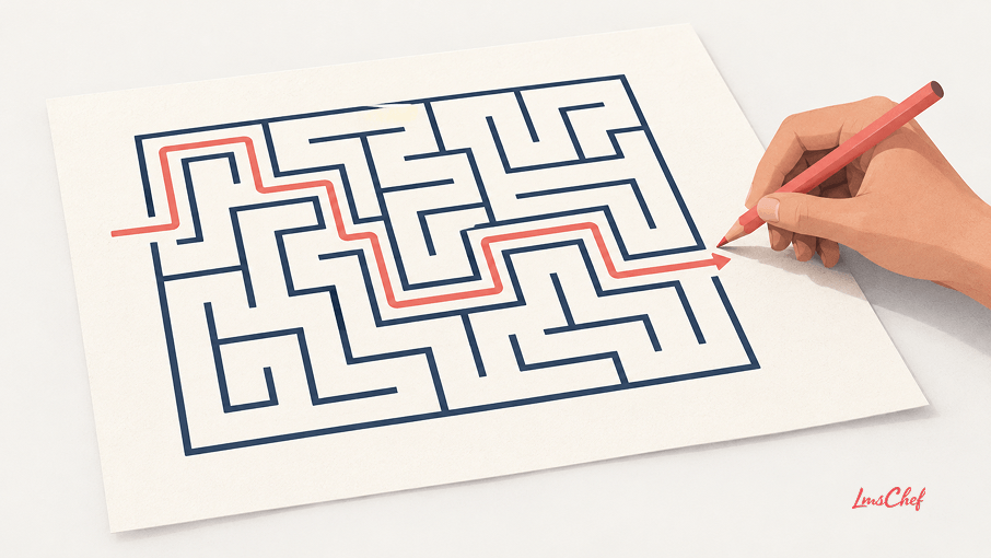 Maze with a hand drawing a coral path